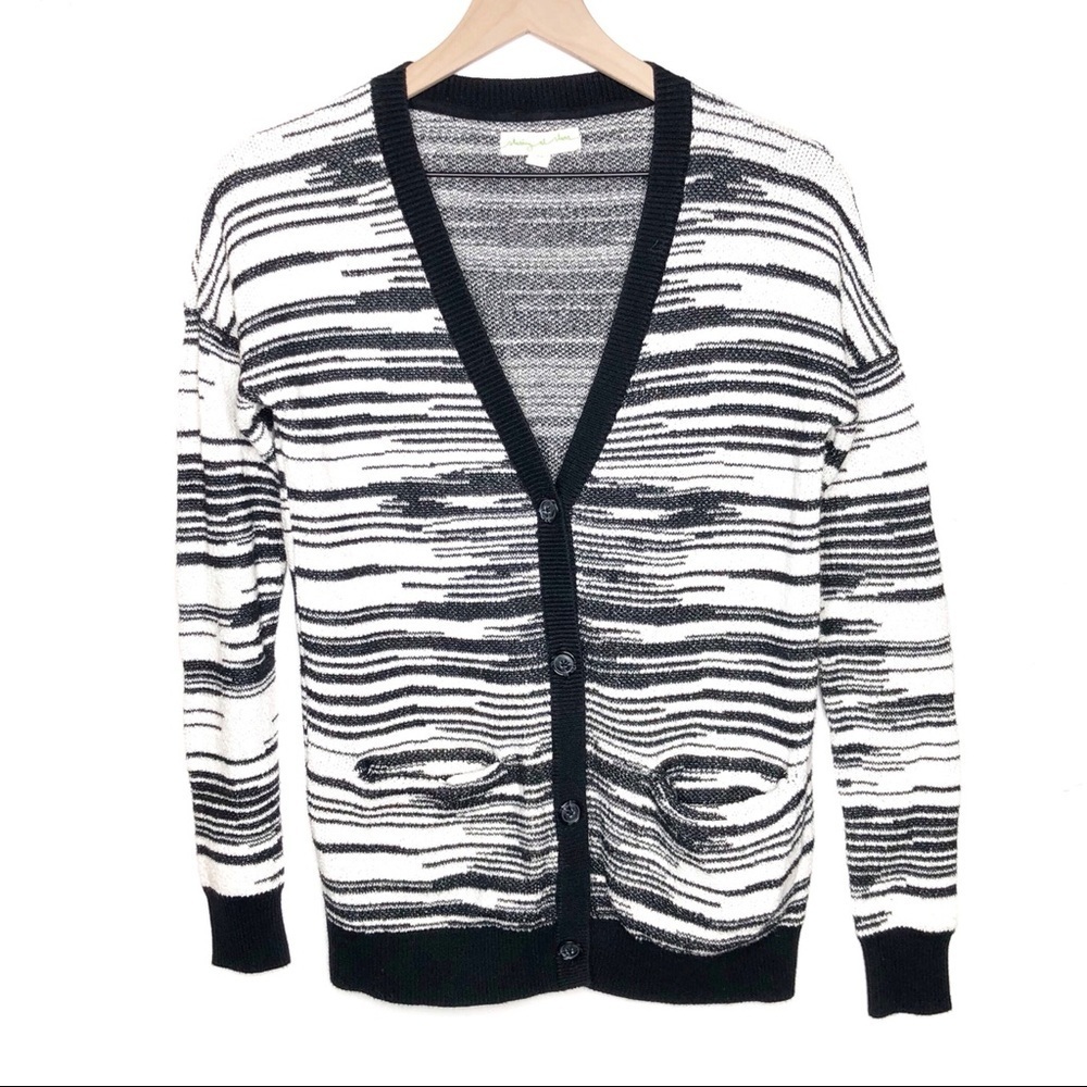 Urban Outfitters Black White Abstract Stripe Cardigan V Neck Button Front Size M